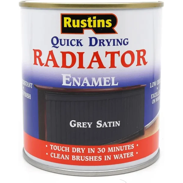 RUSTINS QUICK DRY RADIATOR ENAMEL STAIN GREY PAINT 250ML