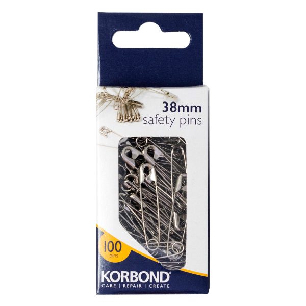 KORBOND SILVER SAFETY PINS 38MM PACK OF 100