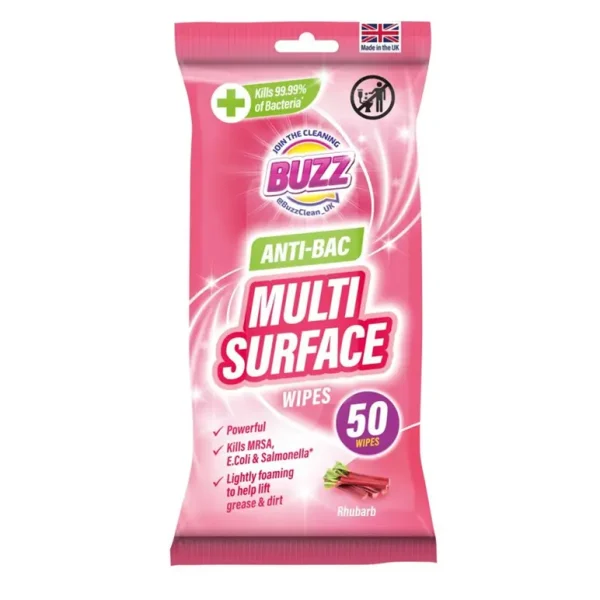 BUZZ ANTI BAC MULTI SURFACE WIPES RHUBARB PACK OF 50