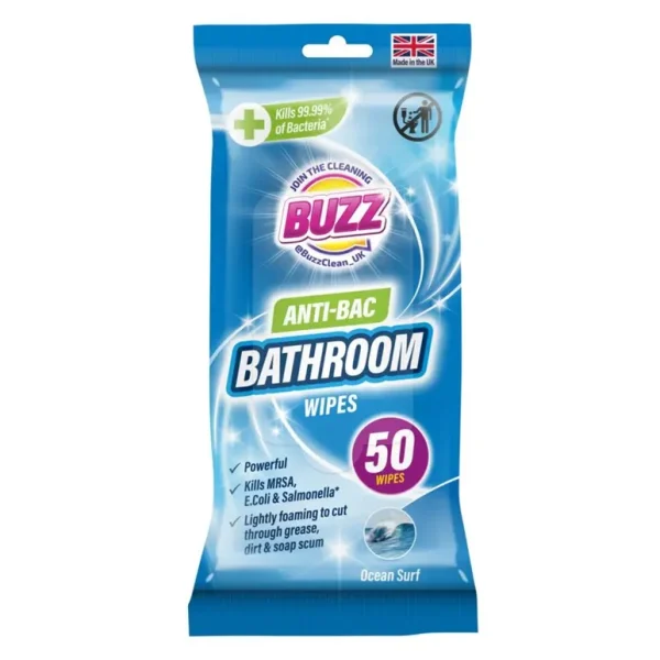 BUZZ ANTI BAC BATHROOM WIPES OCEAN SURF PACK OF 50