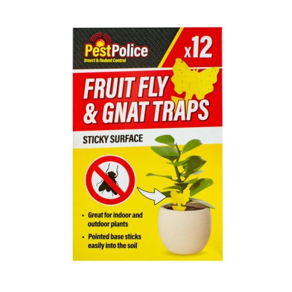 PEST POLICE STICKY FRUIT FLY & GNAT TRAPS PACK OF 12