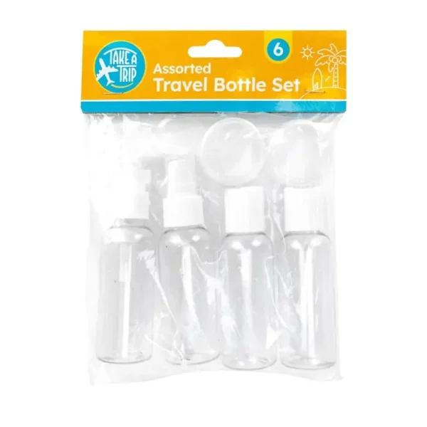 TAKE A TRIP ASSORTED TRANSPERENT TRAVEL BOTTLE SET PACK OF 6