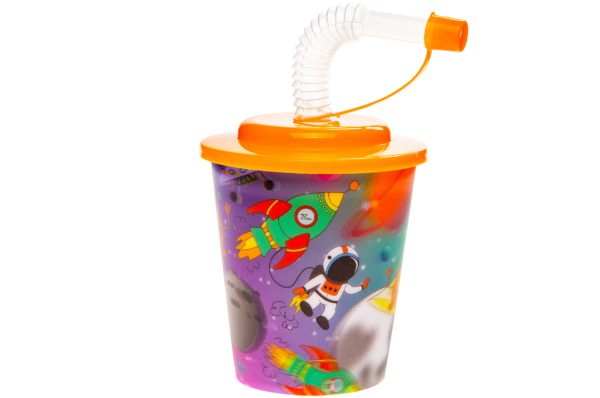 SPACE THEME 3D CUPS WITH STRAW AND LID PACK OF 12