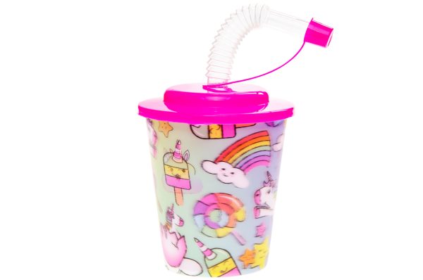 UNICORN THEME 3D CUPS WITH STRAW AND LID PACK OF 12