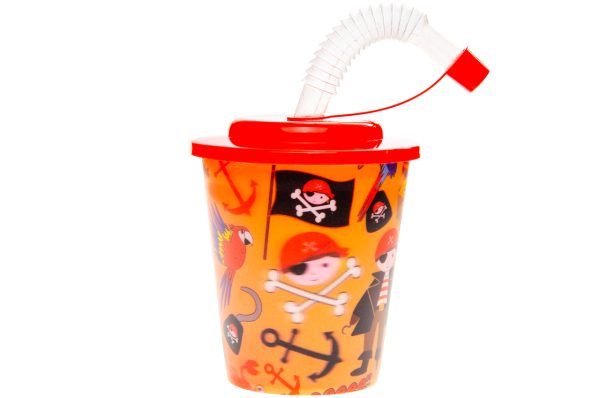 PIRATE THEME 3D CUPS WITH STRAW AND LID PACK OF 12