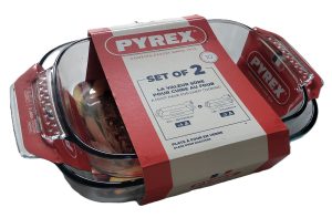 PYREX SET OF 2 RECTANGULAR ROASTERS 35X23- 31X20 CM