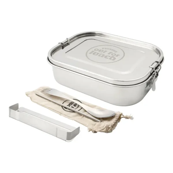 GRUNWERG OUT FOR LUNCH LEAKPROOF S/S LUNCH BOX WITH DIVIDER SPORK STRAW AND BAG MIRROR 1.4LTR