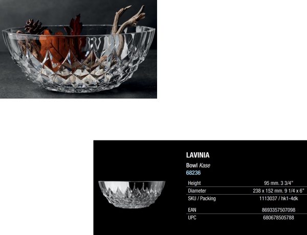 PASABAHCE CRYSTALLIN LAVINIA OVAL BOWL 24CM X 15CM