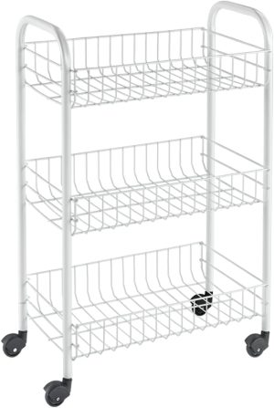 METALTEX SPRINTER 3 TIER WHITE BASKET TROLLEY 41 X 61 X 23CM