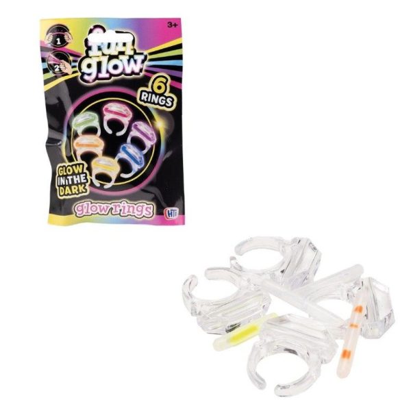 FUN GLOW IN THE DARK RINGS PACK OF 6