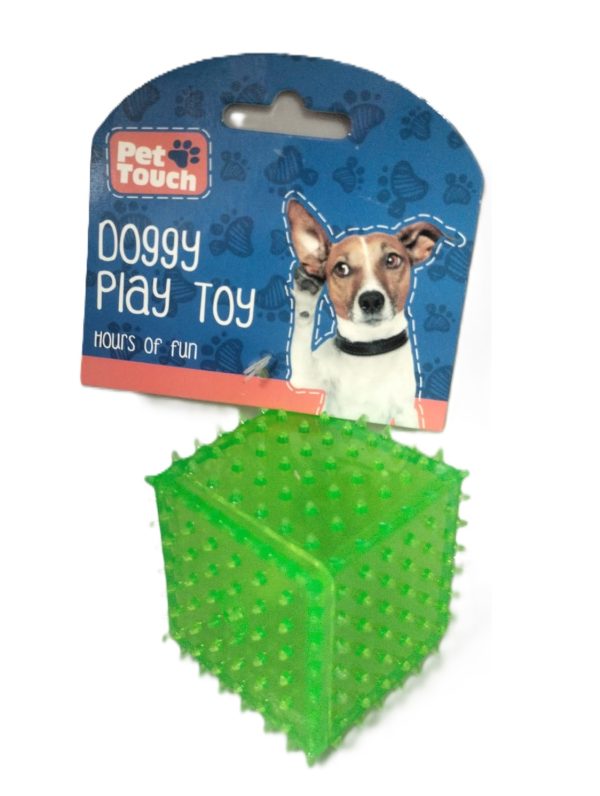 PET TOUCH TPR SQUEAKY SPIKE CUBE DOG TOY