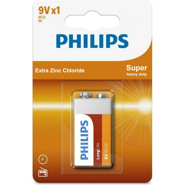 PHILIPS 6F22 EXTRA ZINC CHLORIDE 9V BATTERY