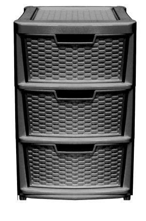 PLASTIC LARGE 3 DRAWER RATTAN TOWER STORAGE UNIT - BLACK