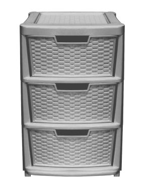 PLASTIC LARGE 3 DRAWER RATTAN TOWER STORAGE UNIT - GREY