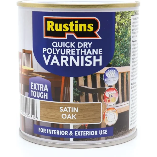 RUSTINS QUICK DRY POLYURETHANE VARNISH EXTRA TOUGH STAIN OAK 500ML