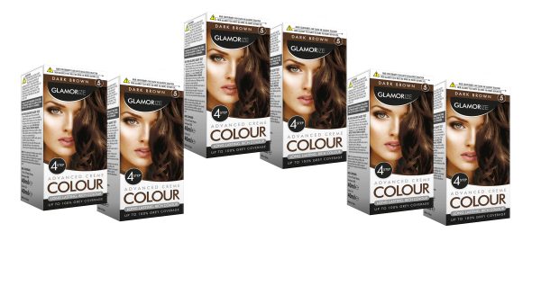 GLAMORIZE LONG LASTING WOMEN HAIR DYE COLOUR NO. 5 - DARK BROWN PACK OF 6