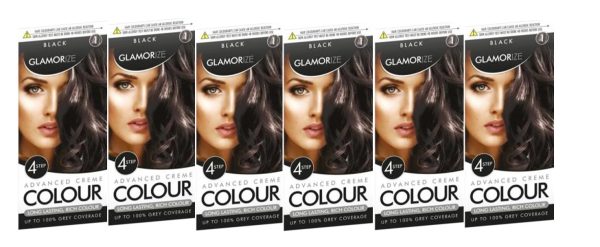 GLAMORIZE LONG LASTING WOMAN HAIR DYE COLOUR NO. 1 - BLACK PACK OF 6