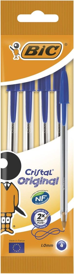 BIC BLUE COLOUR CRISTAL ORIGINAL BALLPOINT PEN PACK OF 4