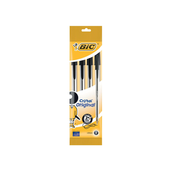 BIC BLACK COLOUR CRISTAL ORIGINAL BALLPOINT PEN PACK OF 4