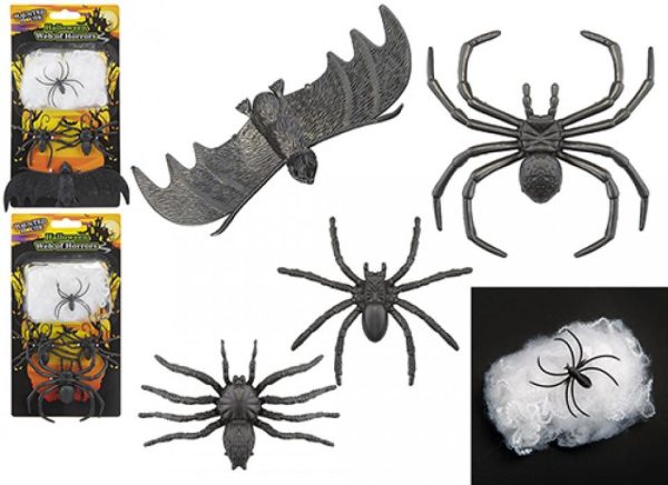 HAUNTED HOUSE ASSORTED SPIDER AND BATS WITH WEB OF HORRORS