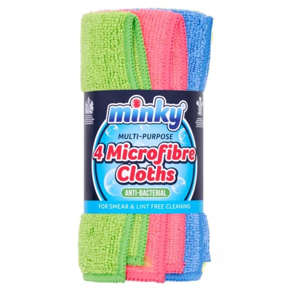 MINKY MULTI-PURPOSE ANTI-BACTERIAL MICROFIBRE CLOTHS PACK OF 4