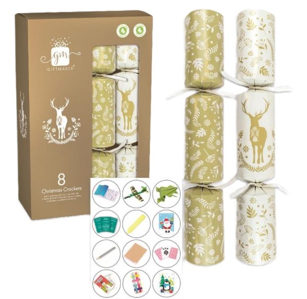 GIFTMAKER CHRISTAMS CRACKERS PACK OF 8 - CREAM & GOLD