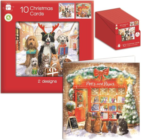 GIFTMAKER CHRISTMAS TRADITIONAL PETS GREETINGS CARDS PACK OF 10