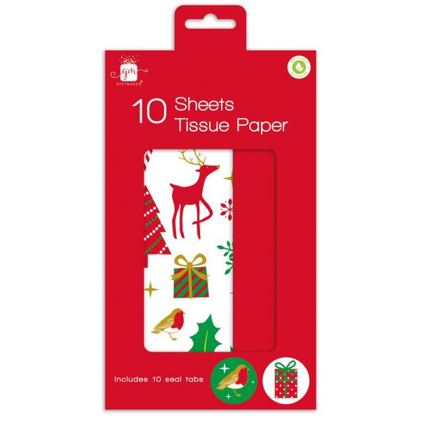 GIFTMAKER CHRISTMAS ICON & RED TISSUE PAPER PACK OF 10