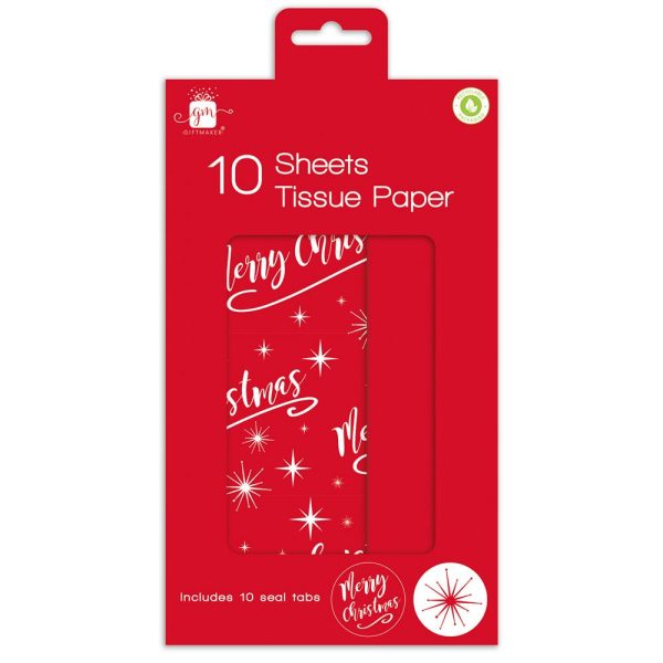 GIFTMAKER MERRY CHRISTMAS TISSUE PAPER PACK OF 10