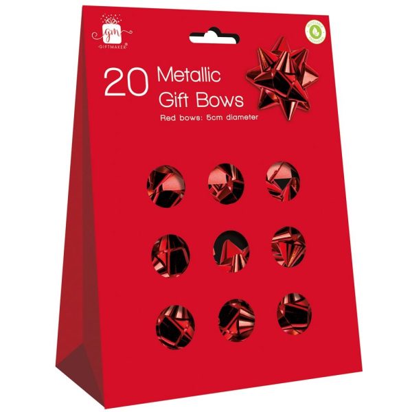 GIFTMAKER RED FOIL METALLIC GIFTS BOWS PACK OF 20