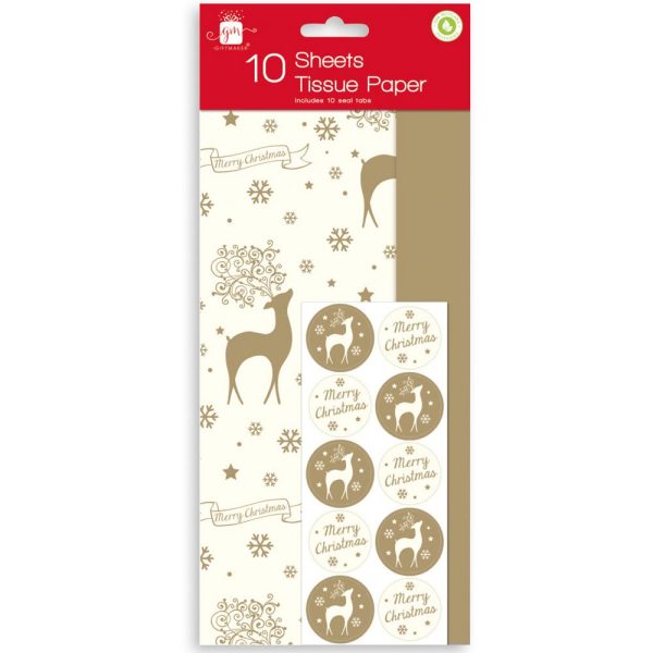 GIFTMAKER CHRISTMAS STAG TISSUE PAPER PACK OF 10