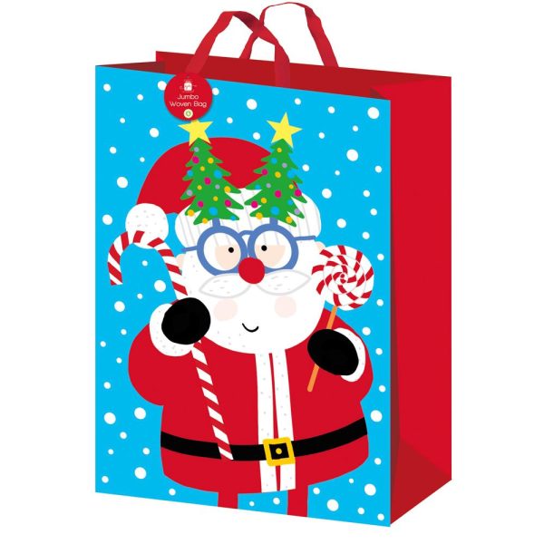 GIFTMAKER CHRISTMAS CUTE SANTA & FREINDS JUMBO WOVEN BAG