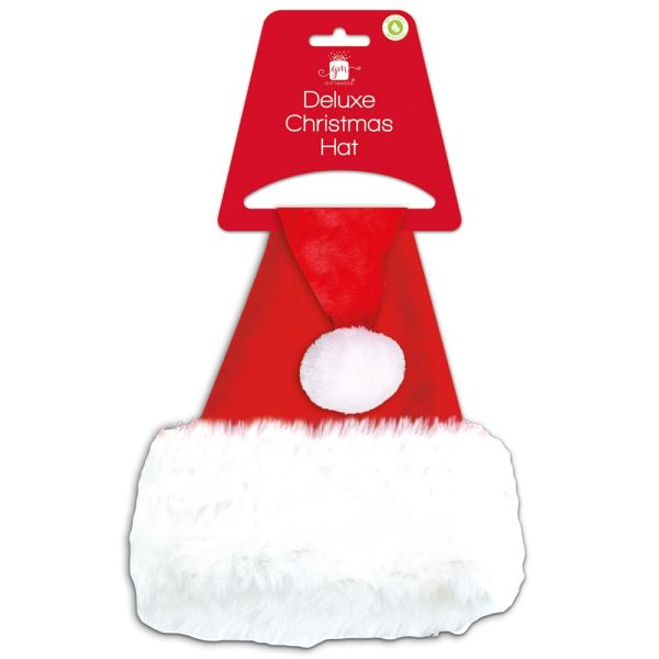 GIFTMAKER DELUXE CHRISTMAS SANTA HAT WITH FURRY TRIM 41CM