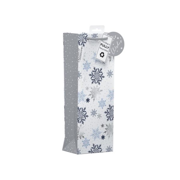 GIFTMAKER FALLING SNOWFLAKES BOTTLE GIFT BAG 40 X12 CM