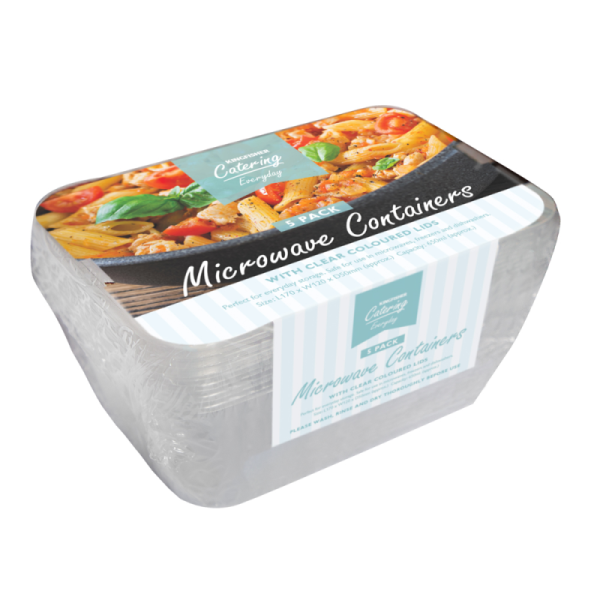 KINGFISHER REUSABLE MICROWAVE FOOD CONTAINER WITH LIDS 650ML PACK OF 5