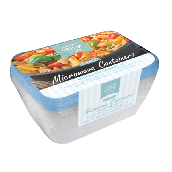 KINGFISHER REUSABLE MICROWAVE FOOD CONTAINER WITH BLUE LIDS 650ML PACK OF 5