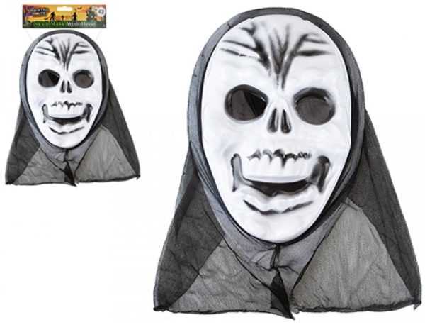 HAUNTED HOUSE HALLOWEEN WHITE SKULL MASK WITH HOOD