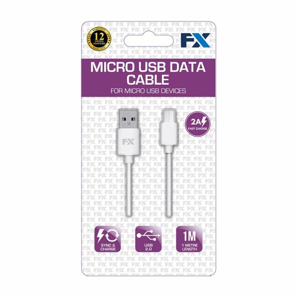 FX FACTORY MICRO USB DATA CABLE FOR MICRO USB DEVICES WHITE