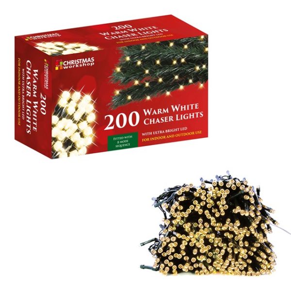 THE CHRISTMAS WORKSHOP 200 WARM WHITE LED CHASER CHRISTMAS LIGHTS 13.9 M