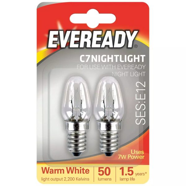 EVEREADY S1066 NIGHT LIGHT E12 7W WARM WHITE BULBS PACK OF 2