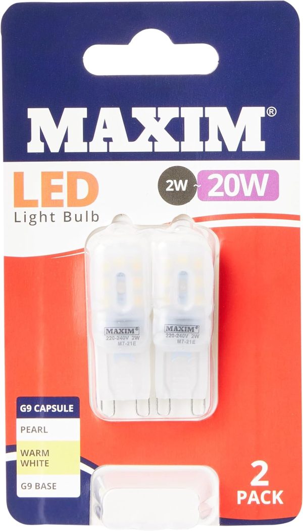 MAXIM G9 2W / 20W CAPSULE LIGHT BULB WARM WHITE PACK OF 2