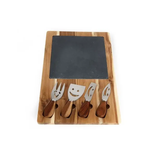 ACACIA WOOD SLATE CHEESE BOARD KNIFE SET