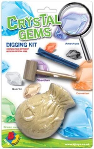 CRYSTAL GEMS DIGGING KIT - DIG OUT GEMSTONES WITH DIGGING TOOL BRUSH AND PLASTIC HAMMER