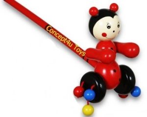 LADYBUG DESIGN WITH RED AND BLACK STICK WOODEN CHILD WALKER WALKING TOYS 53CM