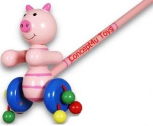 PIG DESIGN WITH PINK STICK WOODEN CHILD WALKER WALKING TOYS 53CM