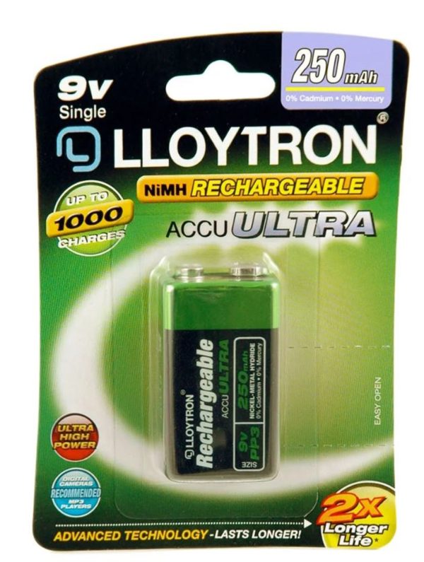 LLOYTRON 9V PP3 RECHARGEABLE BATTERY 250 MAH