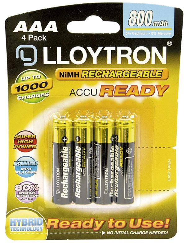 LLOYTRON AAA ACCU READY 800MAH PRE-CHARGED BATTERIES PACK OF 4