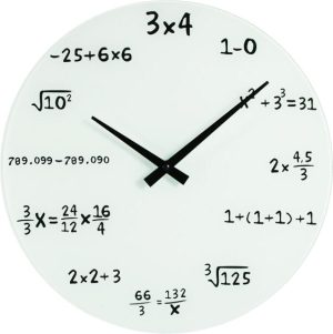 WHITE MATHS WALL CLOCK NOVELTY MATHEMATICAL PROBLEM - A DIFFERENT FORMULA FOR EACH HOUR