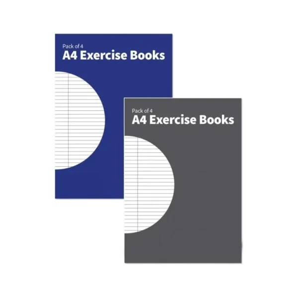 PACK OF 4 ASSORTED COLOURS A4 EXERCISE BOOKS