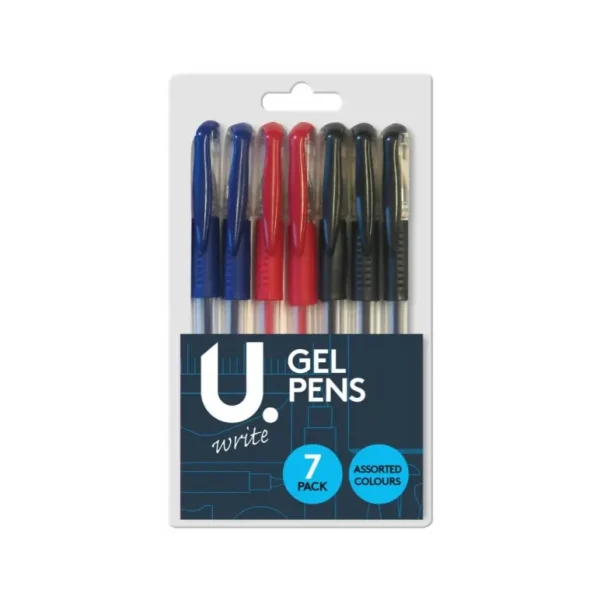 U WRITE ASSORTED COLOUR GEL PENS PACK OF 7